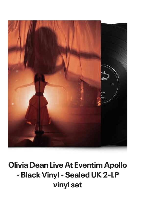 List of products:  Olivia Dean Messy UK Vinyl LP Olivia Dean Live At Eventim Apollo - Black Vinyl - Sealed UK 2-LP vinyl set Olivia Dean Messy - Black Vinyl - Sealed UK Vinyl LP Arlo Parks Super Sad Generation - Pink Vinyl UK Vinyl LP Daphne  Celeste Save The World - Sealed UK Vinyl LP Daphne  Celeste Save The World - Pink Vinyl - Alt Slv - Sealed UK Vinyl LP Celeste (Soul) Woman Of Faces - Gold Vinyl - Sealed UK Vinyl LP Celeste (Soul) Not Your Muse UK Picture disc LP Mahalia Jackson The Best Of Mahalia Jackson US Vinyl LP Mahalia Jackson Mahalia Jackson Vol. 1 UK 7 vinyl