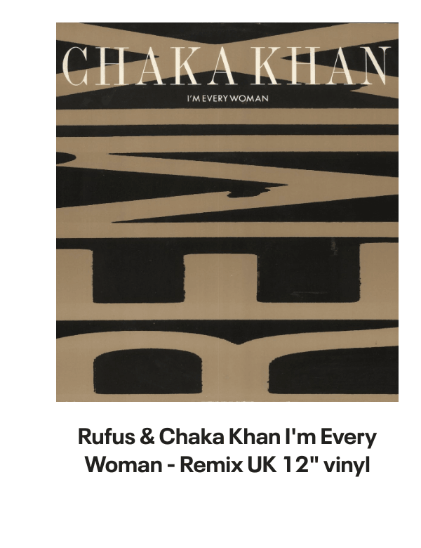 List of products:  Rufus  Chaka Khan This Is My Night UK 7 vinyl Rufus  Chaka Khan Tight Fit Japanese Promo 7 vinyl Rufus  Chaka Khan Im Every Woman - Remix UK 12 vinyl Rufus  Chaka Khan Dont Look At Me That Way UK 12 vinyl Rufus  Chaka Khan Love You All My Lifetime German CD single Rufus  Chaka Khan Im Every Woman - Solid UK 7 vinyl Rufus  Chaka Khan Facts Of Love Japanese Promo 3 CD single Rufus  Chaka Khan One Million Kisses UK 12 vinyl Rufus  Chaka Khan Chaka US Vinyl LP Rufus  Chaka Khan This Is My Night UK 7 vinyl Rufus  Chaka Khan Its My Party - Promo US Promo CD single Rufus  Chaka Khan Its My Party UK 7 vinyl Rufus  Chaka Khan Im Every Woman UK 7 vinyl Rufus  Chaka Khan Eye To Eye UK 7 vinyl Rufus  Chaka Khan Once You Get Started UK 7 vinyl Rufus  Chaka Khan Destiny US Vinyl LP Rufus  Chaka Khan Never Miss The Water Australian CD single Rufus  Chaka Khan Please Pardon Me (You Remind Me Of A Friend) UK Promo 7 vinyl Rufus  Chaka Khan Sharing The Love Japanese Promo 7 vinyl Rufus  Chaka Khan Love Of A Lifetime UK 7 vinyl Rufus  Chaka Khan One Million Kisses UK 7 vinyl Rufus  Chaka Khan Destiny German Vinyl LP Rufus  Chaka Khan Blue Love - Blue Vinyl UK 7 vinyl Anita Ward Ring My Bell UK 12 vinyl Anita Ward Ring My Bell US Promo CD single Anita Ward Ring My Bell US 7 vinyl Shalamar Dancing In The Sheets - gold stamp UK 12 vinyl Shalamar The Look German Vinyl LP Shalamar The Second Time Around UK 12 vinyl Shalamar Disappearing Act UK 12 vinyl